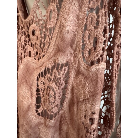 Simply Couture Crochet Lace Sleeveless open Front Vest Pink Size L Boho EUC - Picture 3 of 7